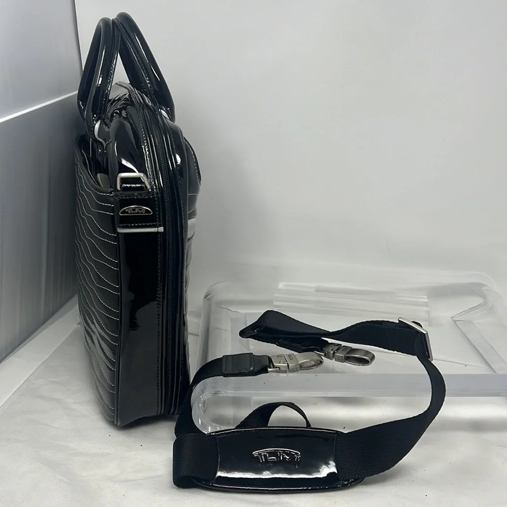 Tumi Black Patent Leather Laptop Shoulder Bag